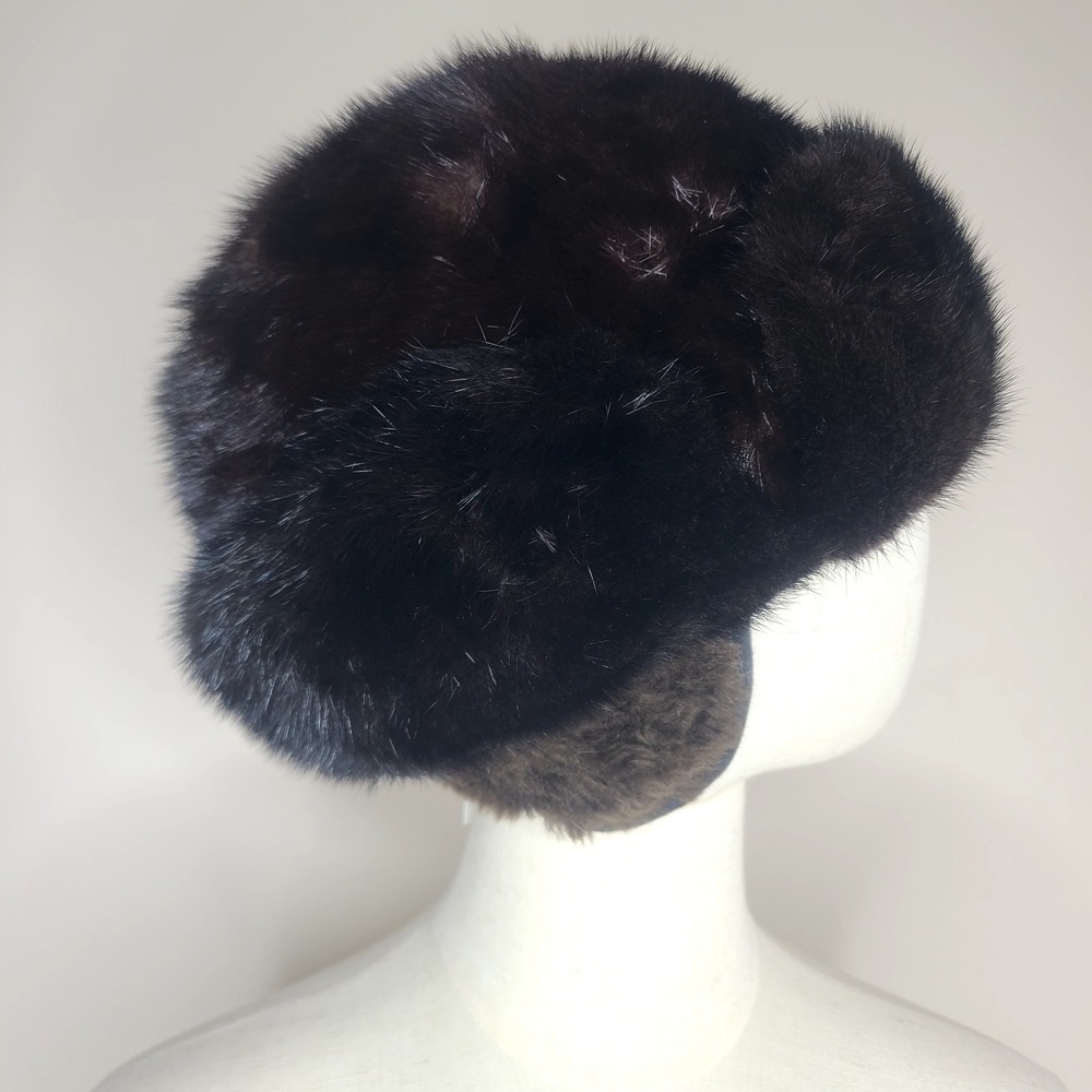 Vintage Women's Mink Fur Hat Brown Ear Flaps Winter Ushanka - Picture 2 of 4